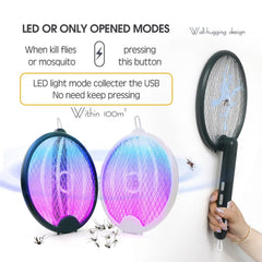 Rechargeable Telescopic Mosquito Swatter Racket with UV Light & Foldable Stand