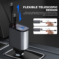 4 In 1 Car Charger 120W Retractable Design Without Light