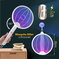 Rechargeable Telescopic Mosquito Swatter Racket with UV Light & Foldable Stand