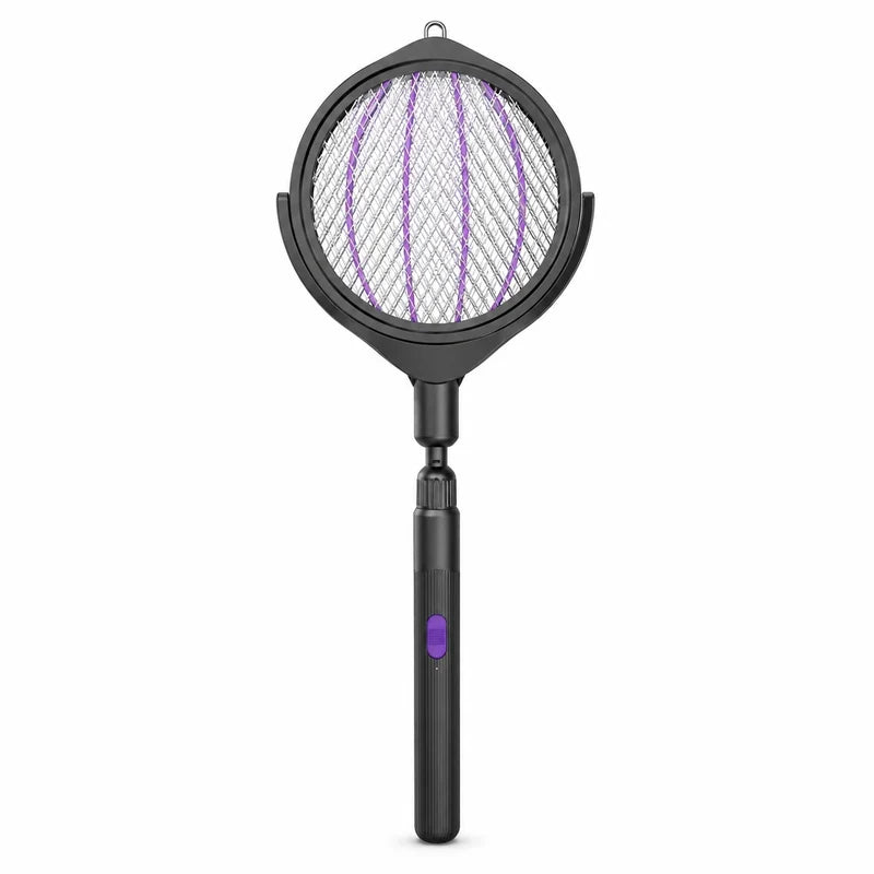 Rechargeable Telescopic Mosquito Swatter Racket with UV Light & Foldable Stand